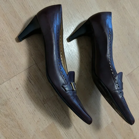 Celine burgundy-brown leather classic pumps/shoes, 2 1/2" heal,size 38 - Picture 5 of 11